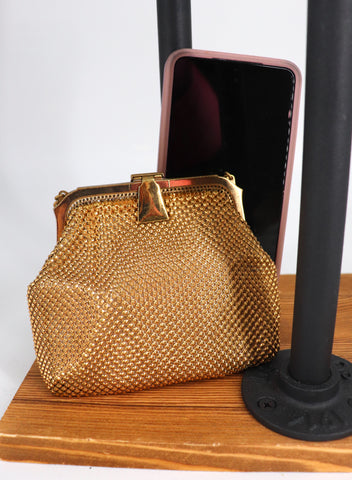 whiting and davis gold flapper bag
