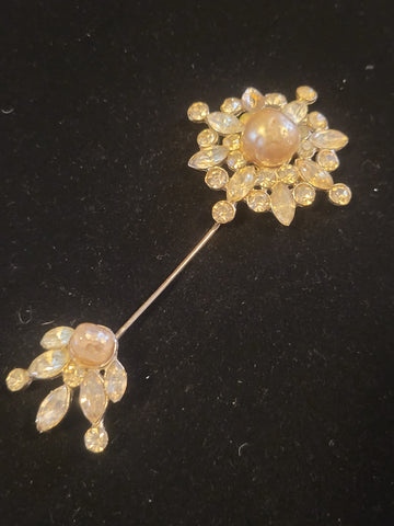 1920's rhinestone and fake pearl double ended pin