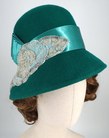 Teal art deco cloche